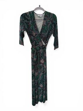 Leota Green and Black Floral Wrap Maxi Dress